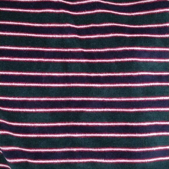 VTG 90s Green Blue Velvet Striped Short Sleeve Mock Top Plussize 18/ 20 - Picture 3 of 11